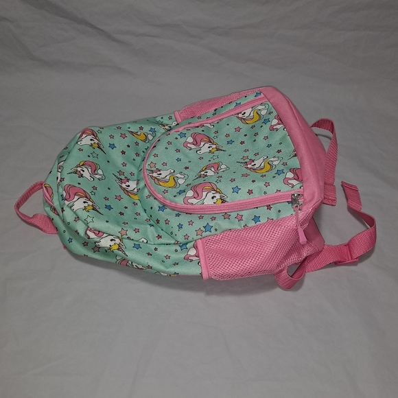 Unicorn 🦄 Backpack Girl's 15-inch Pink and Green 4 Compartments Back to School - Picture 5 of 10